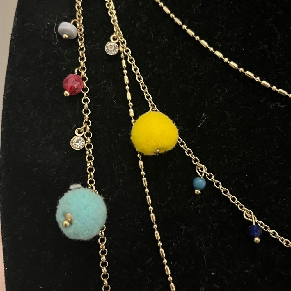 INC Colorful Multilayered Novelty Necklace Tassels Pompoms Beads Boho Fun